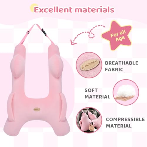 Image of FLORICH Kids Travel Pillow, Car Sleeping Travel Pillow for Kids, Washable H-Shaped Pillow for Adults and Children to Support Head and Body for Road Trips Pillow for Car (Pink)