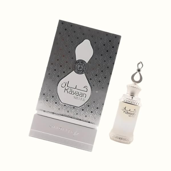 KAYAAN SILVER - Aceite de perfume Khadlaj Perfumes de 20 ml, lujoso aceite de fragancia de lavanda, cardamomo y haba tonka para un aroma atemporal y cautivador