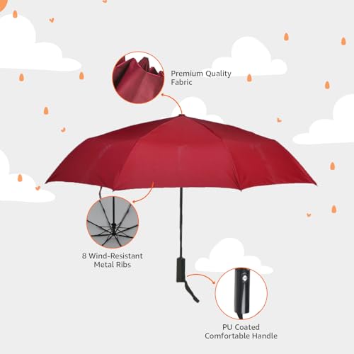 Image of Amazon Basics 3-Fold Travel Umbrella - Sophisticated Auto-Open Auto-Close Mechanism, Large 42 inch Canopy, RainProof & UV Protection|Ideal for Men & Women | Stylish, Durable, and Functional Design