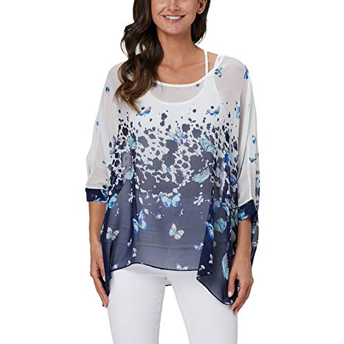 Image of Ckikiou Plus Size Batwing Flowy Semi Sheer Chiffon Blouse Tunic for Women Summer Floral Print Boho Beach Cover ups