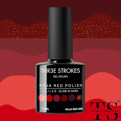 Image of THR3E STROKES Gel Nail Polish Set - 6 Colors Gel Polish Glitter Burgundy Sparkle Bloody Red Nail Polish Gel Manicure DIY Salon Nail Art Gifts (ROJA RED 888), 7.5 ml, Glossy Finish