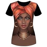 AZPSRT Women's T-Shirts Afro Girl African American - Black Natural Hair Styles 3D Floral Print Casual Tops for Women Tees XL