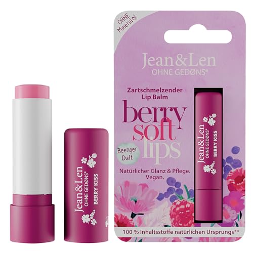 Jean & Len Lip Balm Beere, bewahrt die Lippenhaut vor dem Austrocknen, mit natürlichen Wachsen, mit Beeren-Duft, zartschmelzende Lippenpflege, ohne Palm- & Mineralöl, vegan, 4,7 g
