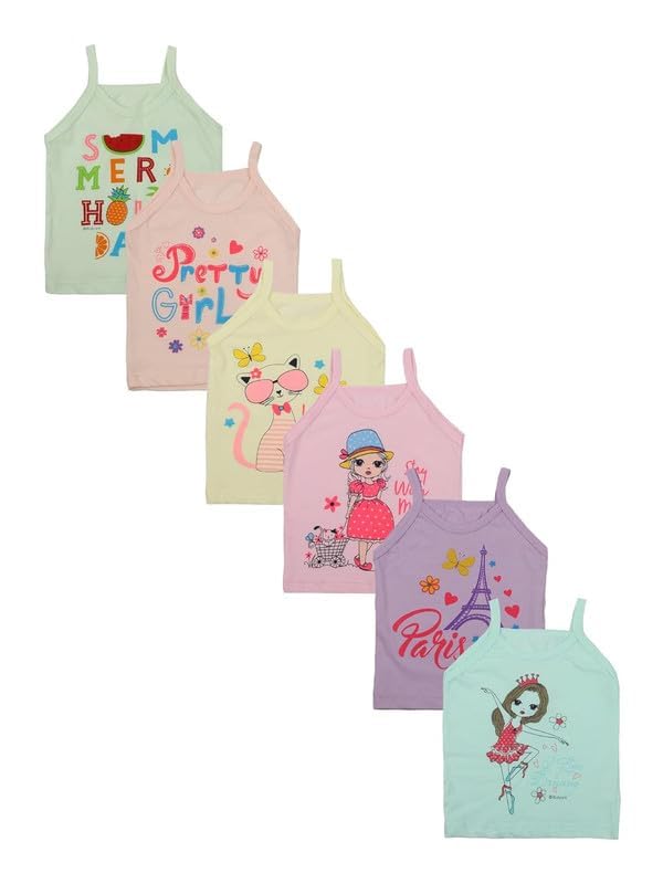 Cotton Camisole for Girls, Baniyan Shameez for Kids, Slip Innerwear Vest Printed Baby Summer Cloths Sando Ganji(Pack of 6) M10 discount deal