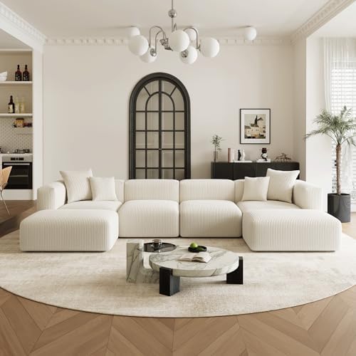 Acanva Convertible Modular Sectional Sofa with Movable Ottomans, ...