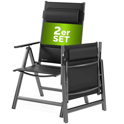 Casaria Set de 2 chaises de Jardin Aluminium Dossier réglable 8 Positions Rembourrage Max. 120kg Chaise à Dossier Haut Chaise Pliante terrasse Anthracite