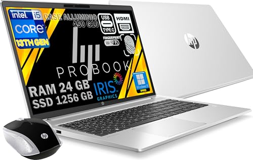 Probook 450 G10 Notebook PORTATILE RAM 1256 GB 256GB+1TB Display 15.6 Intel i5-1334U 10 Core da Fingerprint Win11 Pro Open OFFICE MOUSE Omaggio PRONTO full-hd 4.6 ghz 24 GB solid state drive argento