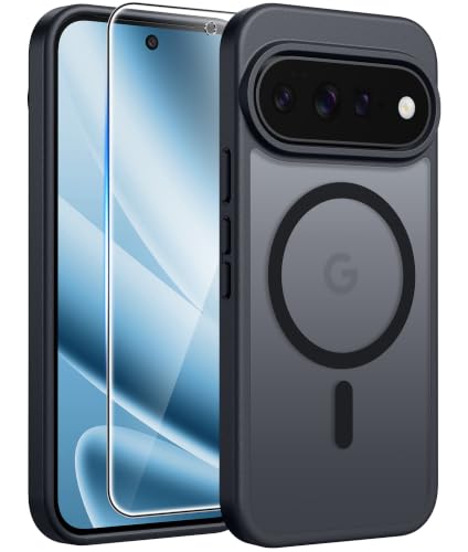 Image of FNTCASE for Google Pixel 11 Pro XL Case, Fit for Magsafe, Screen Protector | Translucent Matte Magnetic Back, 14FT Military Grade Drop Protection, Shockproof Protective Phone Cover, Black