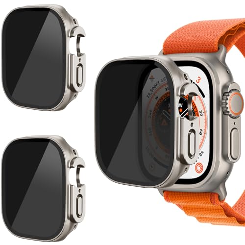 AOKUTDA Paquete de 3 fundas compatibles con Apple Watch Ultra 2/Ultra de 49 mm, protector de pantalla de vidrio templado antiespía de 30° con cubierta ultrafina de cobertura completa para accesorios