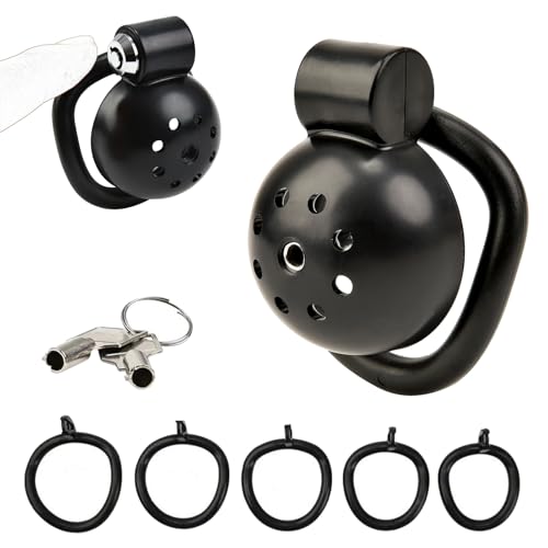 Qhysin Keuschheits Set Harz Mini Cock Cage mit 5 Penis Ring Herren Keuschheitsgürtel mit Metall Harnröhren Dilator Peniskäfig