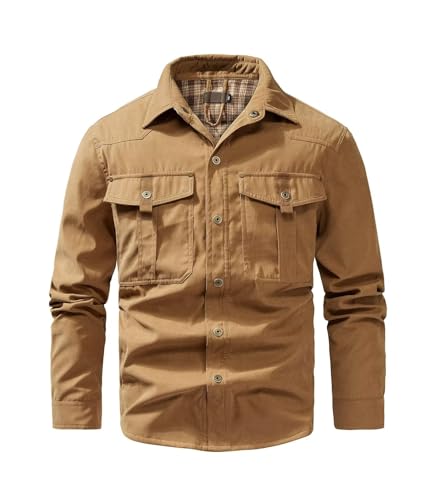 Image of FTIMILD Men's Flannel Lined Shirt Jacket Rugged Snap Button Shacket Cowboy Western Style Long Sleeve Outdoor Fall Jacket