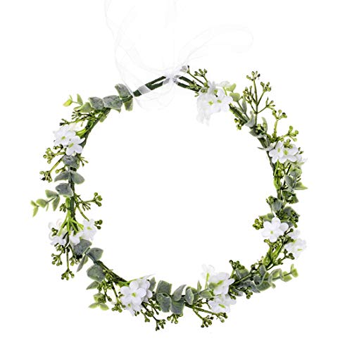 Vividsun Bridal Green Leaf Crown Bohemian Headpiece Floral Headband Photo Prop (White Flower) #TOP1