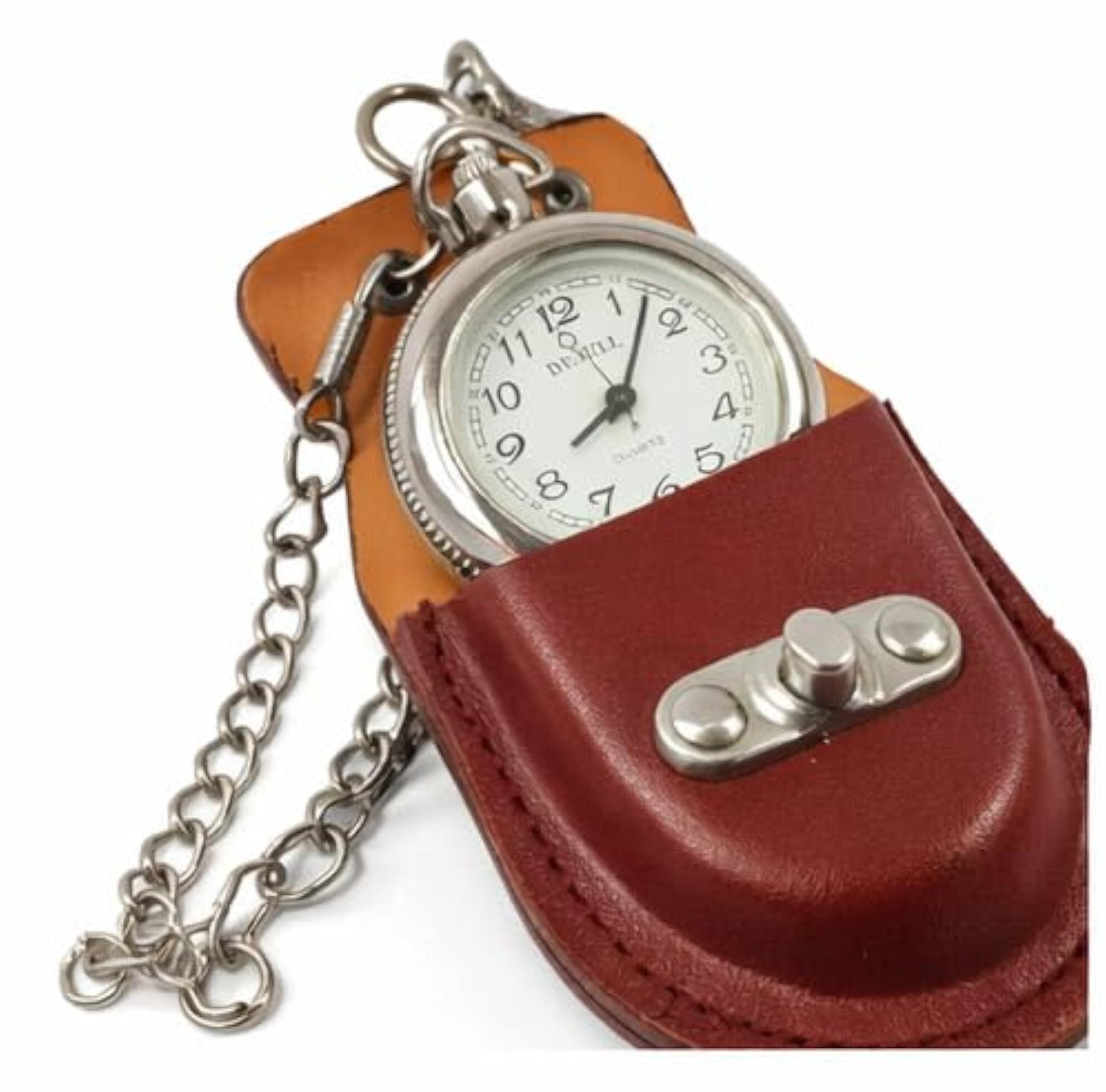 Classic Quartz Pocket Watch with Leather Pouch & Chain