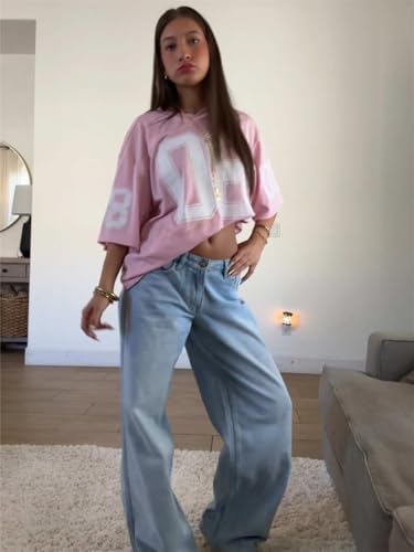 Alyweatry Women Y2k Graphic Oversized Jersey Tee Sporty Aesthetic Number Letter Print Jersey Shirt Preppy Clothes3