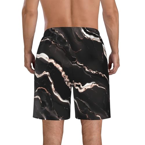 Black Rose Gold Marble Print Stylish Men Beach Shorts Lightweight Cozy Swim Trunks Summer Casual Outings Holiday3