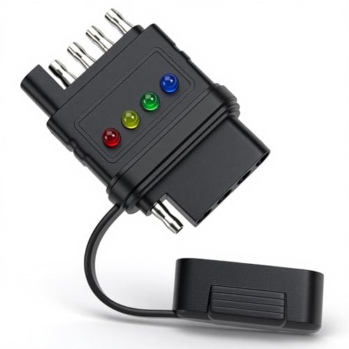 PKDOAX 5-Way Flat Trailer Wiring Tester - 5 Pin Male & Female Trailer Light Tester with Bright Indicators, Continuity Test & Double End Design, Trouble Shooter for Turn Signal & Tail Lights