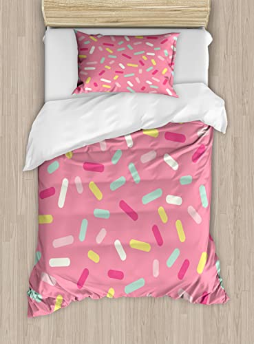 Ambesonne Pink and White Duvet Cover Sets, Abstract Pattern of