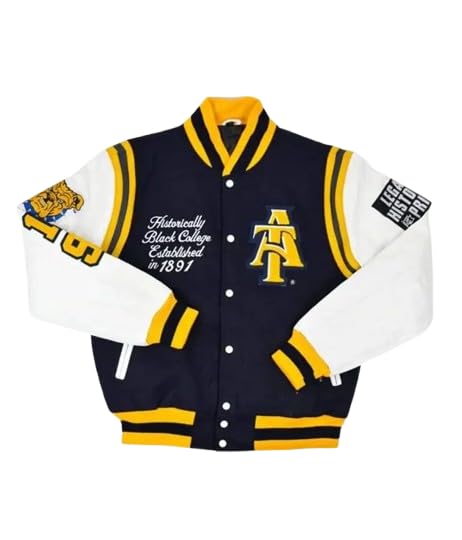 Men’s A&T Pride Wool Varsity Jacket | North Carolina Bomber Jacket | State University Aggie Football Pride Jacket