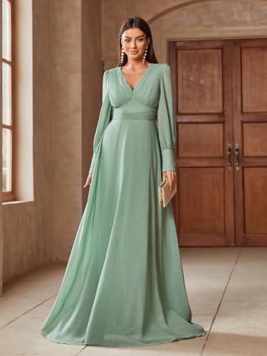 Image of TOLEEN Summer Casual Dresses for Women 2026 Spring Fashion Boho V Neck Long Sleeve Ruffle Floral Print Elegant Maxi Dress