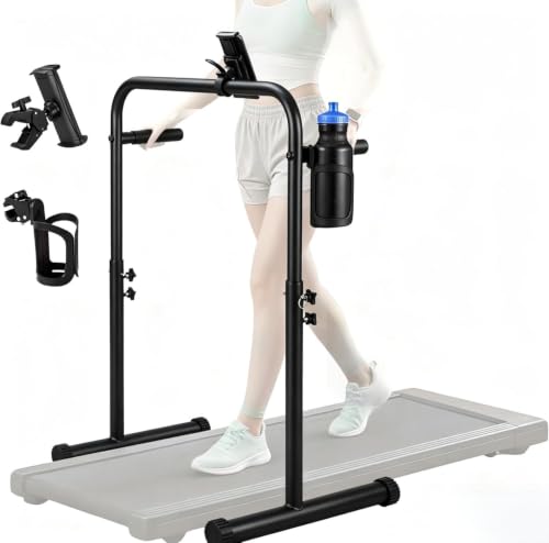 Image of 24.4 Inch Walking Pad Handle Bar Only – Adjustable Stainless Steel Treadmill Handrail with Cup & Phone Holder, Height Adjustable 30.7" to 39.37", Walking Pad Accessories for Under Desk Trea