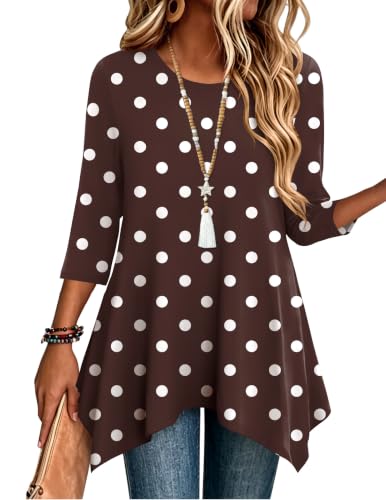 Image of Zeagoo Womens Tops 3 /4 Sleeve Loose Fit Dressy Tunics Plus Size Boho Shirts