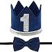 Maticr Classic Felt 1st Birthday Crown Hat Baby Boy Number 1 Headbands Prince Princess Cake Smash Photo Prop (Navy Blue, Medium)