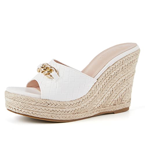 Image of Coutgo Women's Wedge Sandals Platform Espadrille Heel Chain Slip On Casual Summer Slides