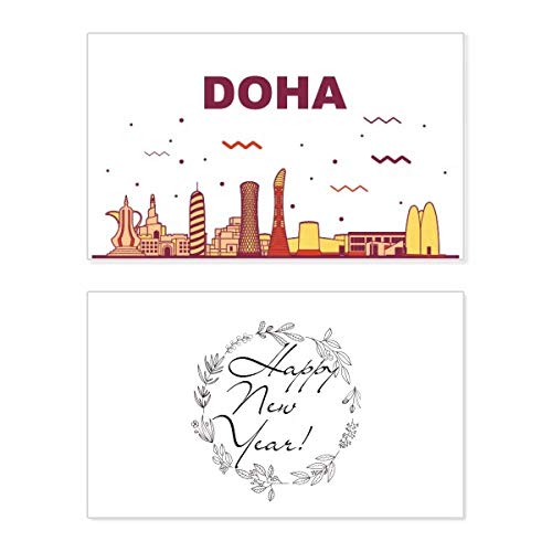 Tarjeta de Año Nuevo de Doha con mensaje de bendición conmemorativo para felicitaciones de diseño