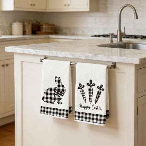 4 Stück Geschirrtuch Ostern Küchentücher Set, 40x60cm Handtücher Hase Huhn Motiv, Oster Geschirrtücher, Geschenk Frühling Putztücher, Hühner Deko für Küche Party, Familienbrunch, Ostertreffen