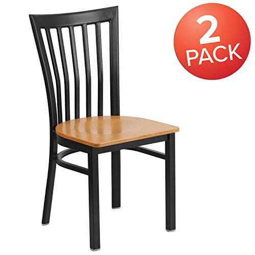 Image of Flash Furniture 2 Pk. HERCULES Series Black School House Back Metal Restaurant Chair - Natural Wood Seat