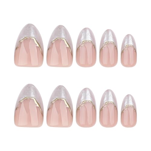 Image of Secret Lives Almond Press-On Nails - White Gradient with 3D Design Wearable Artificial Nail Tips 24-Pieces False Nail Set with Kit
