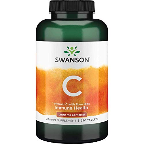 Swanson Vitamin C with Rose Hips Immune System Support Skin Cardiovascular Health Antioxidant Supplement 1000 mg 250 Tablets (Tabs)