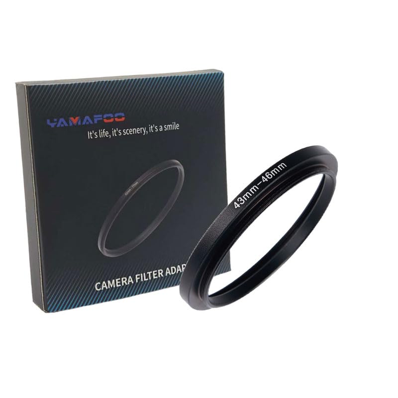 YAMAFOO 43mm to 46mm Step-Up Ring/Step Down Rings Filter Adapter for All Brands UV ND CPL Metal Ring Step-Up Rings Adapter Filter,Black (43-46)