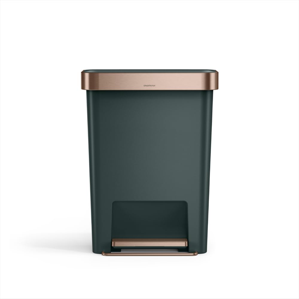 simplehuman Hybrid Pedal Bin, 45L Rectangular Kitchen Bin, Studio Edition, Liner Rim System, Liner Pocket®, 150,000-Step Pedal, Lid Shox® Silent Close, Hunter Green Plastic