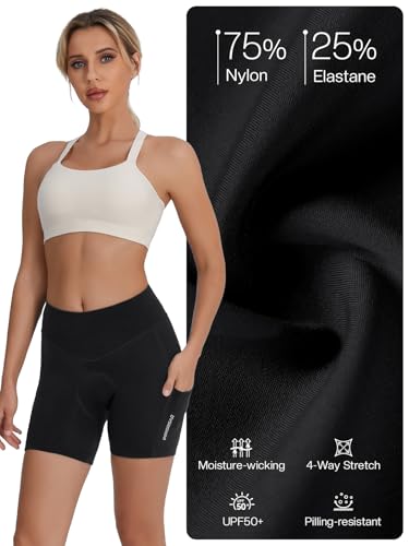 BERGRISAR Fahrradhose Damen Gepolstert Atmungsaktiv Elastische Radlerhose Radhose mit 3 Taschen Schwarz M