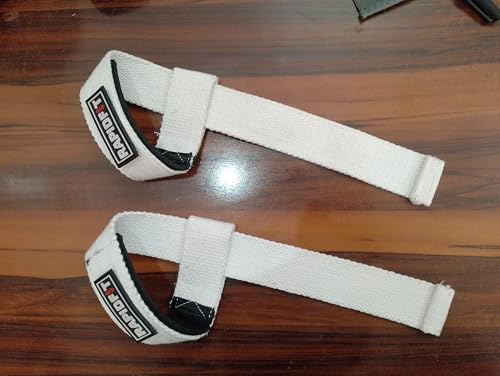Image of Heavy Cotton Weight Lifting Straps 24 inch - Professional Non-Slip Lasso Wrist Support Straps with Padded 3.5mm Cuff | Gym Workout Straps for Deadlift, Powerlifting, CrossFit & Strength Training | Anti-Skid Grip Fitness Lifting Accessories (White)