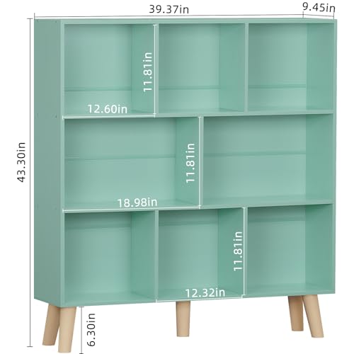 LEYAOYAO 8 Cube Bookshelf 3-Tier Bookcase with Legs, Mint-Green Kids Book Shelf Cute Storage Organizer, Large Open Toy Shelves Modern Bookshelves,Display Bookcases for Bedroom,Living Room,Nursery