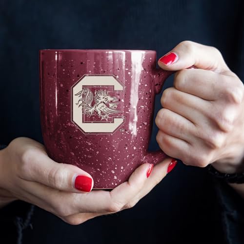 Image of Rico Industries NCAA South Carolina Gamecocks Maroon Personalized 16 oz Team Color Laser Engraved Speckled Ceramic Coffee Mug