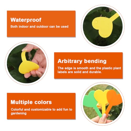 Image of HASTHIP 100-Count Colorful Heart-Shaped Plant Tags, 1.8'' Weatherproof PP Plant Label Name Tags for Garden, Herb, and Flower Pot Use