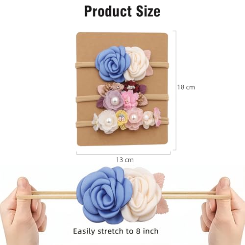 Image of SYGA 3 Pcs Baby Headband, Flower Stretchable, Nylon HairBand for Newborn Infant Toddlers Kids 0-3 Year-Design-5