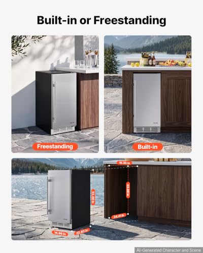 Image of VEVOR Outdoor Beverage Refrigerator, 15 Inch Undercounter Drink Fridge