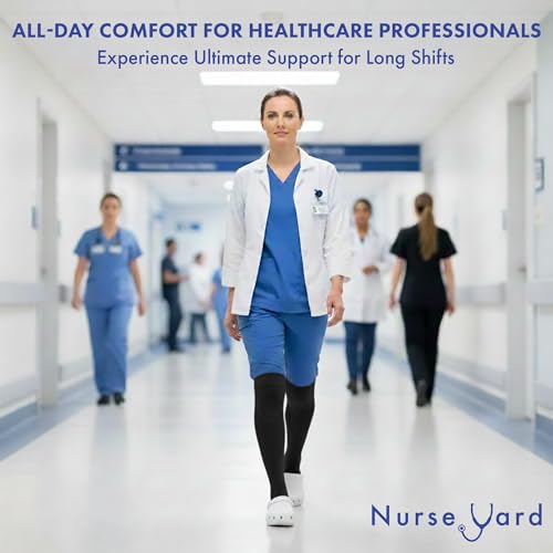 Image of Nurse Yard Compression Socks for Women and Men | 20-30mmHg Graduated Medical Compression Socks for Nurses | Travel and Flying | Athletic Support for Running, Best Compression Socks | 1 Pair Core2Black
