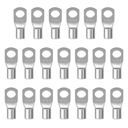20 Pcs SC16-8 Cable Lugs, M8 Terminal Connectors Ring Terminals Set Tinned Copper, Cable Ends Lugs 16mm² for Electric Auto Boat Car Solar Panel, Temperature Resistant Crimp & Weld Connectors