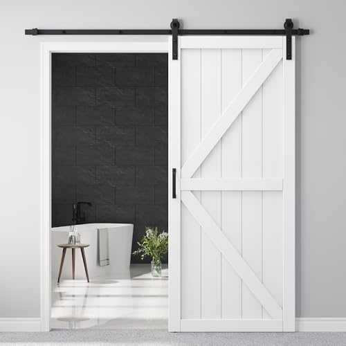 36 x 84 Sliding Barn Door and Hardware Kit Included & 6.6FT Track & Handle Mortise and Tenon Structure Assembly Required Solid MDF & Pre-Drilled Barn Door with Water-Resistant & Paintable Surface