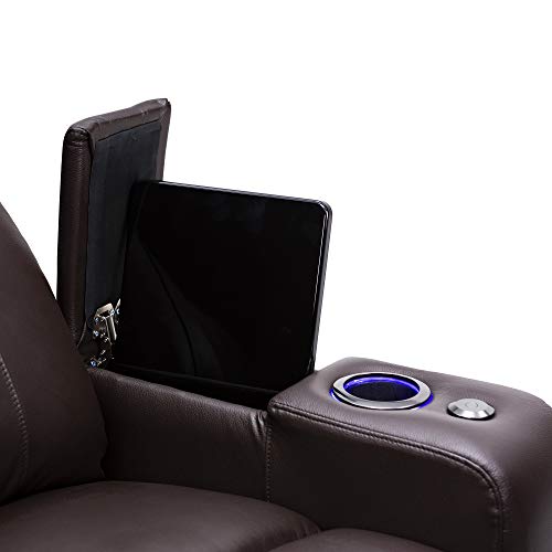 Seatcraft Julius - Big & Tall - Home Theater Seating - Living Room - 400 lbs Capacity - Top Grain Leather - Power Recline - Powered Headrest - USB Charging, Cupholders, Arm Storage, Row of 3, Brown
