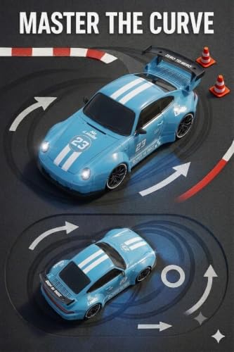 Image of Royal Cellar RC Drift Car 1:24 Scale 4WD | 20KM /H High-Speed Remote Control Car with LED Lights | 2.4GHz Rechargeable Drift Racing Car with Extra Tires & Cones | Gift Boys & Girls (POR)