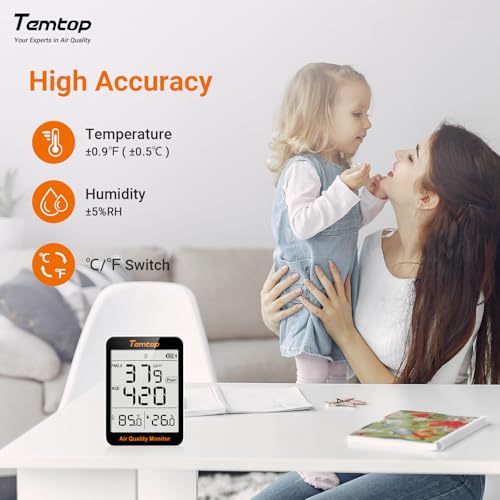 Temtop 2 Pack S1 Indoor Air Quality Monitor, Portable AQI PM2.5, Temperature, Humidity Detector for Home, Office or School, Air Quality Tester 4 More Home Monitoring, Battery Powered, Magnetic Suction - Thumbnail 4