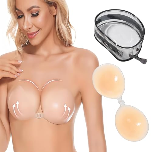 B Cup Breast Petals - Moderate Lift & Seamless Coverage, Reusable Sticky Bra for Backless Dresses with PVC Storage Box Beige