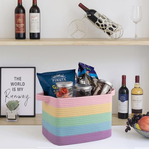 Image of OIAHOMY Cotton Rope Storage Baskets for Organizing Rainbow Pastel 3-Pack