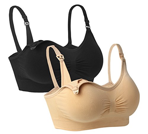 iLoveSIA Soutien-Gorge d'allaitement Brassière spécial maternité sans Armatures Uni Femme, 2pcs Lot (Noir+ecru), M(Fit FR 90BC) Cover